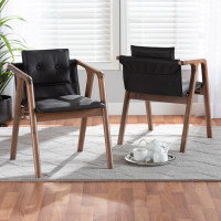 Baxton Studio RDC828-BlackWalnut-DC Baxton Studio Marcena Mid-Century Modern Black Imitation Leather Upholstered and Walnut Brown Finished Wood 2-Piece Dining Chair Set